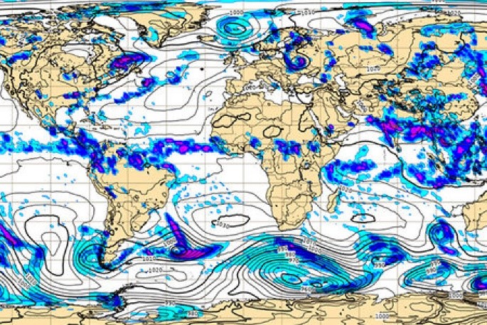 ECMWF ilmamudeli arvutusala (koos sademete- ja merepinnale taandatud õhurõhuga).